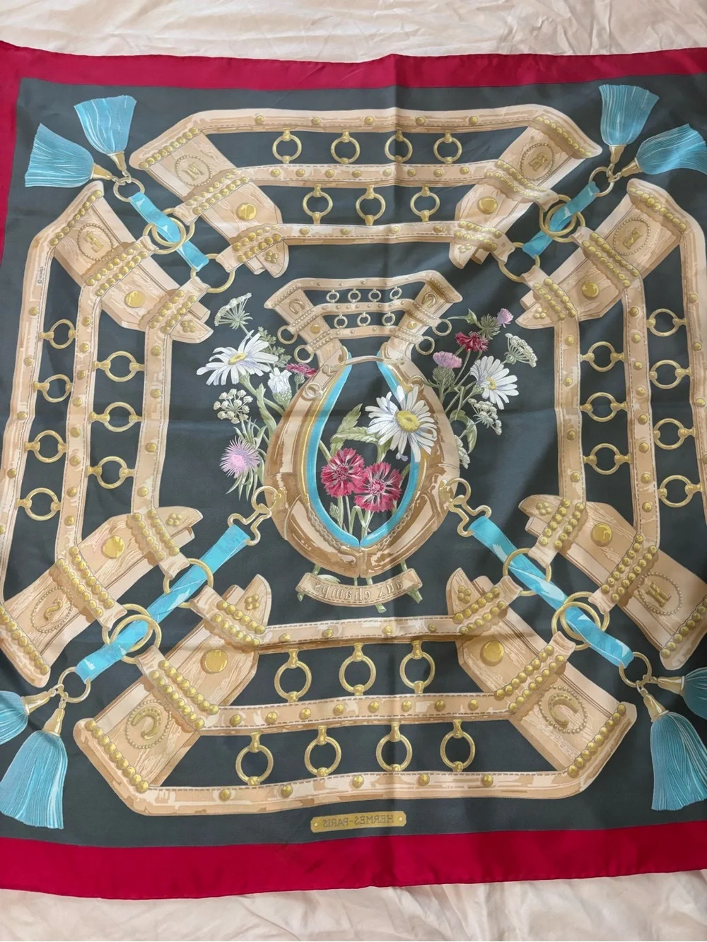 Hermès “Aux Champs” Silk Scarf – Equestrian Floral Design